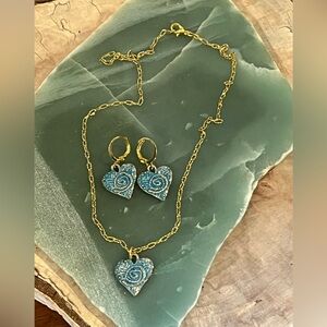 Gold and Teal Swirl Heart Jewelry Set